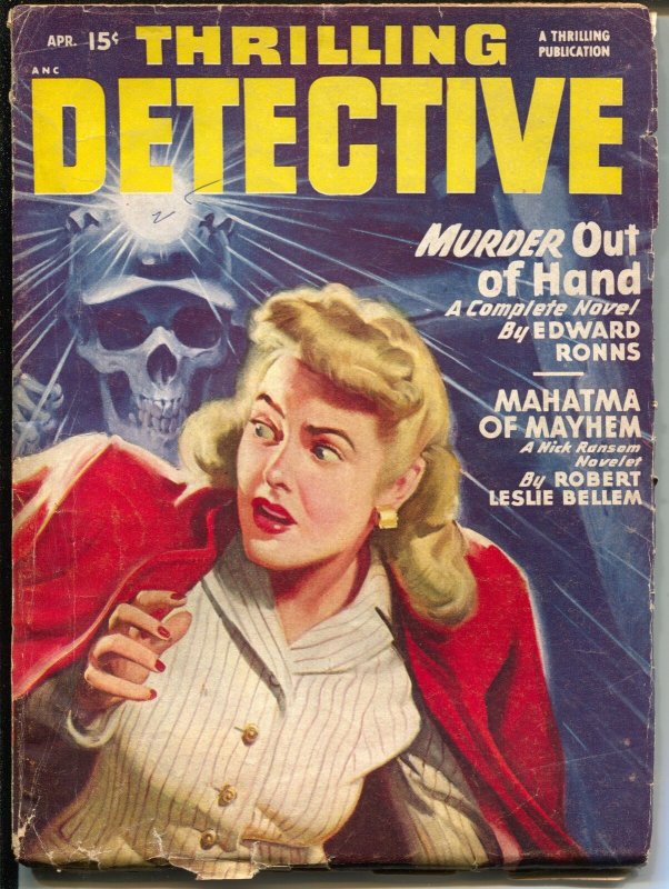 Thrilling Detective 4/1948-skull meance cover-hard boiled pulp-Bellems ...