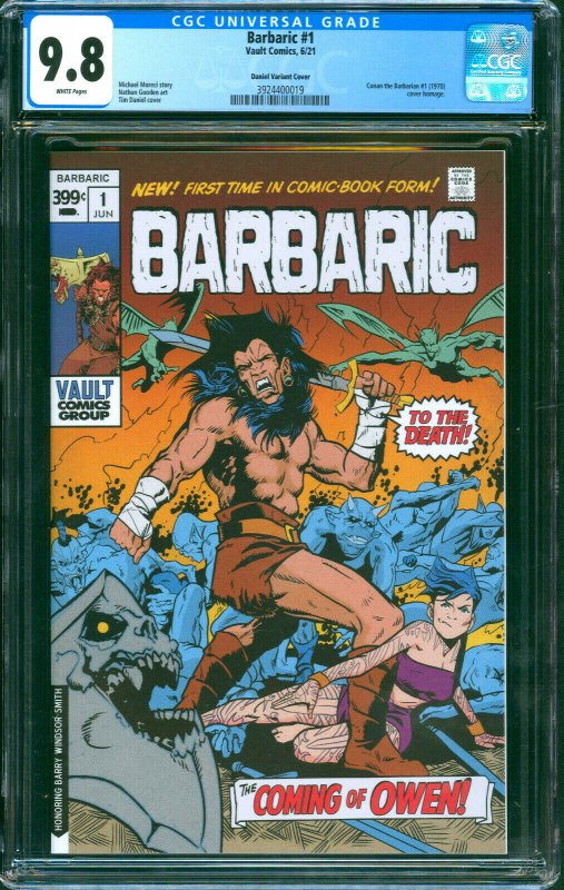 Barbaric #1 Tim Daniel Conan Homage Vairant Vault Comics 2021 CGC 9.8 