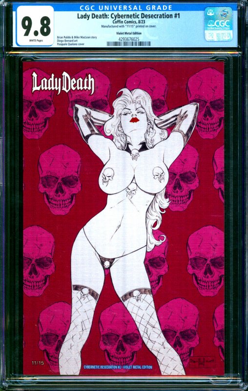 Lady Death Cybernetic Desecration #1 Qualano Violet Metal Coffin CGC 9.8 /15