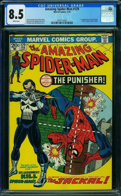 Amazing Spider-Man 129  CGC 8.5  1st Punisher  White Pages! 