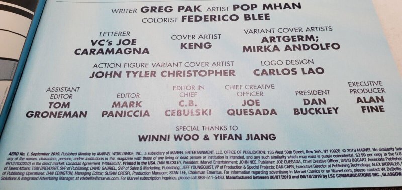 Aero #1 (Marvel, 2019) First Solo Series, Keng Cover, NM