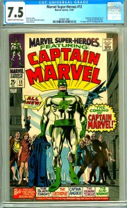 Marvel Super-Heroes 12 (CGC 7.5) C-O/W pages; 1st app. Captain Marvel