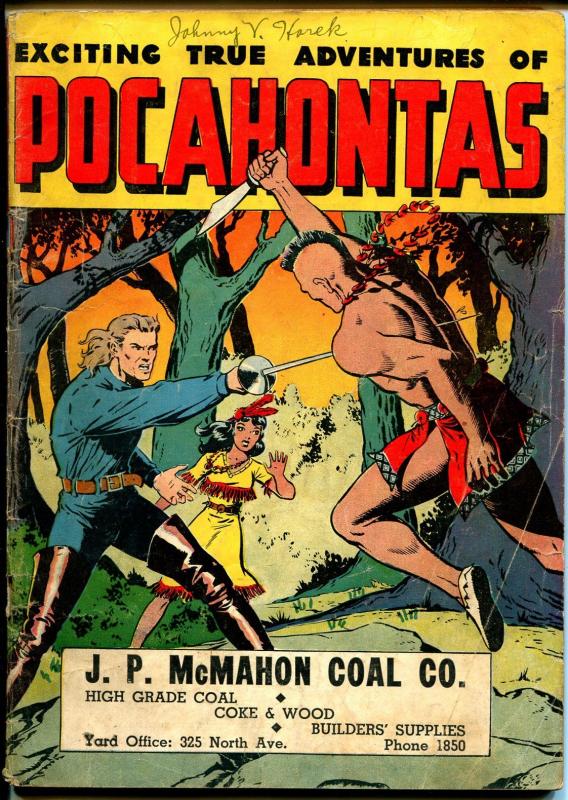 Exciting True Adventures of Pocahontas #2 1942-violent cover stabbibg-promo-VG