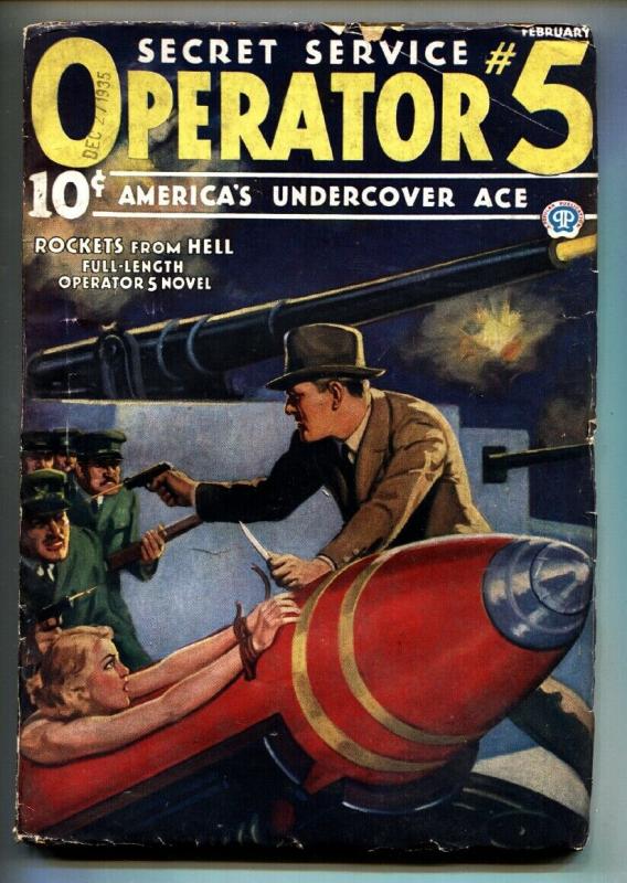 Operator #5 2/1936-Popular-hero pulp-Woman tied to bomb on cover