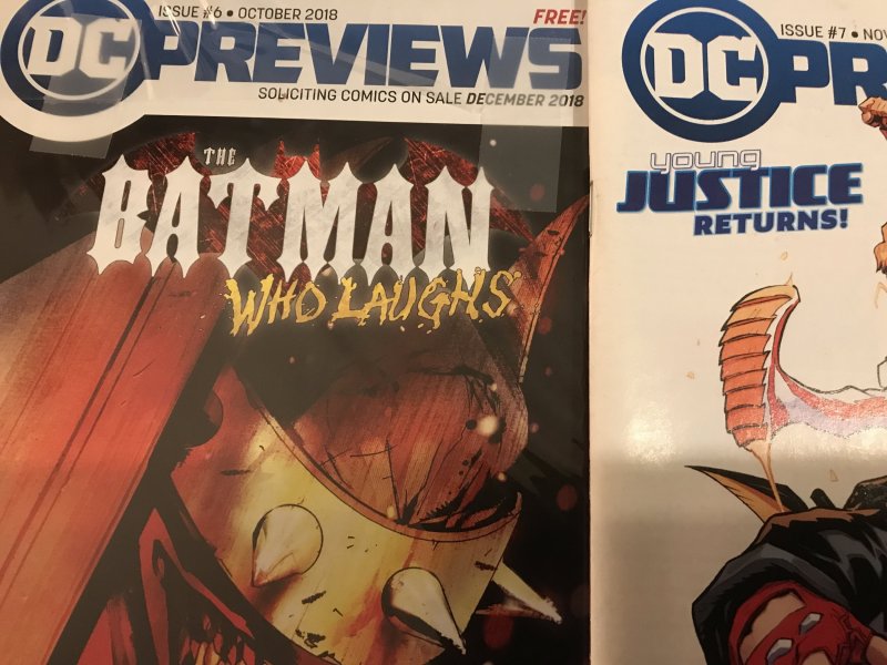 DC Previews #6, 7 lot / set : 2018 series; Two NM- issues,1st  Batman Who Laughs