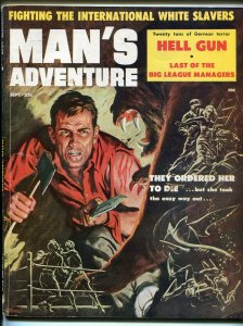 Man's Adventure 9/1957-Stanley-Chris Viereck cheesecake pix-Doore-slavery-FN