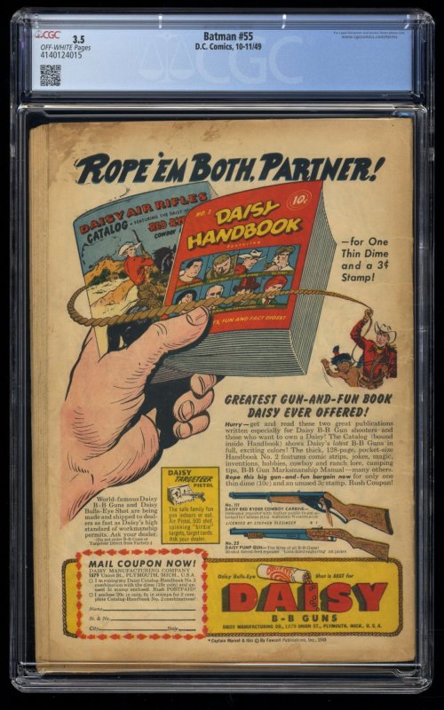 Batman #55 CGC VG- 3.5 Off White Joker Cover and Appearance!