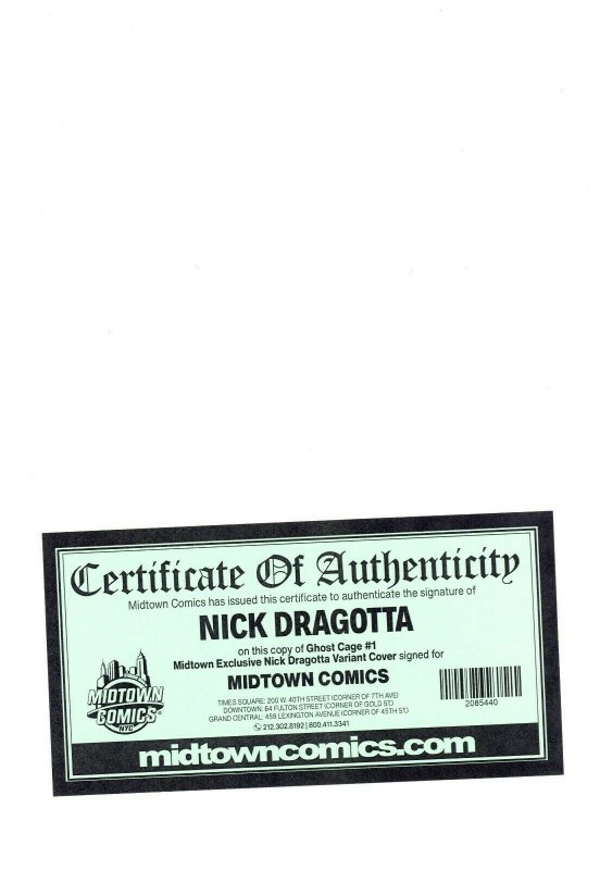 GHOST CAGE #1 MIDTOWN COMICS EXCLUSIVE COVER SIGNED WITH COA NM.