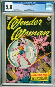 Wonder Woman #57 (1953) CGC 5.0! OW Pages!