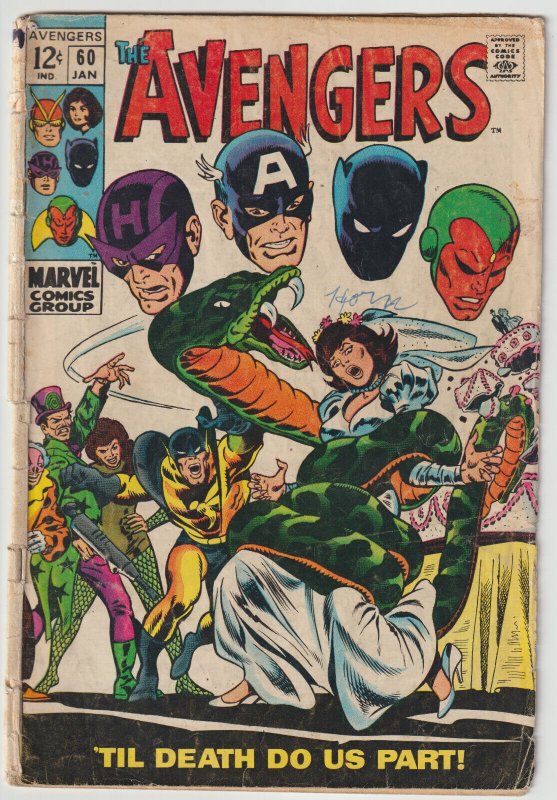 Avengers #60 (Jan 1969, Marvel), G condition (2.0), Wasp & Yellowjacket Wed