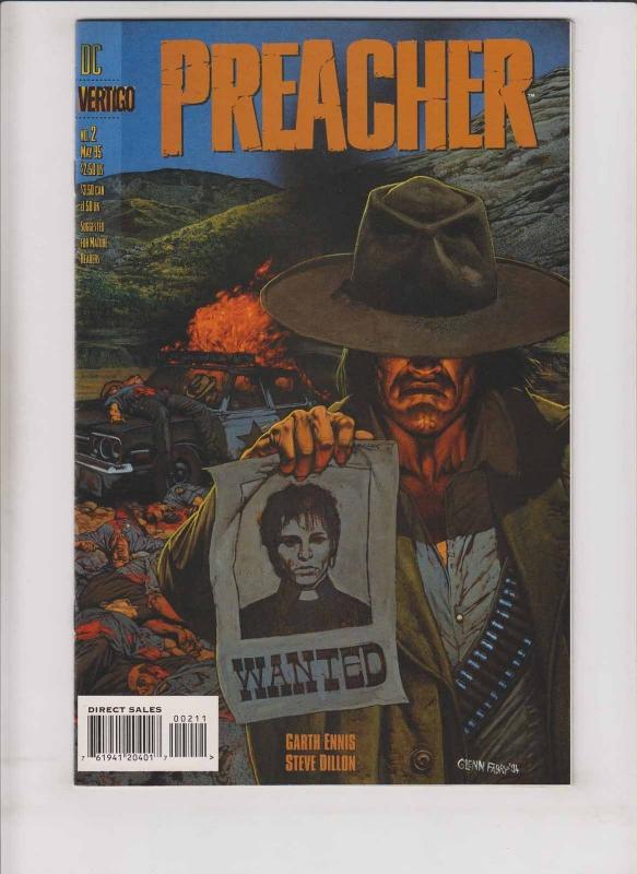 Preacher #2 VF/NM vertigo comics - garth ennis - steve dillon - 1st arseface 