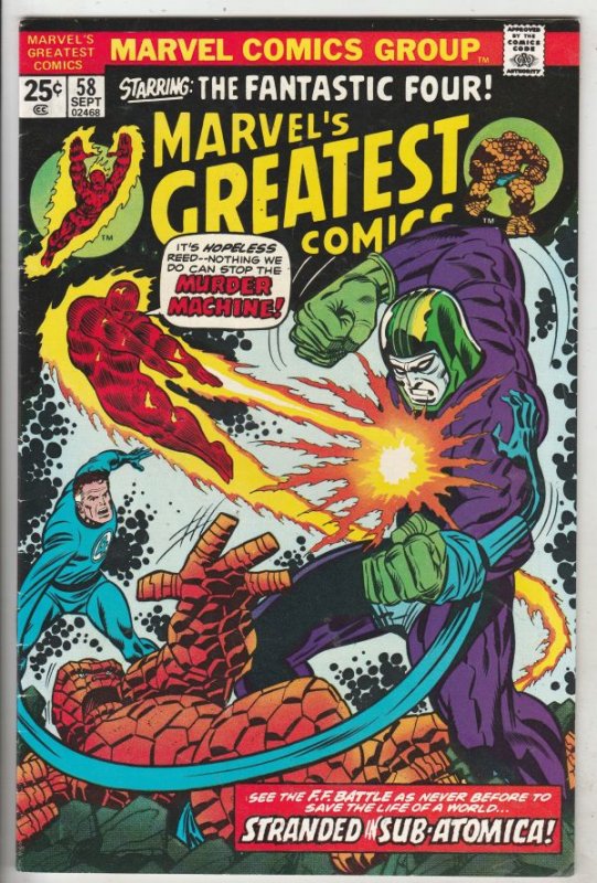 Marvel's Greatest Comics #58 (Sep-75) VF/NM+ High-Grade Fantastic Four, Mr. F...