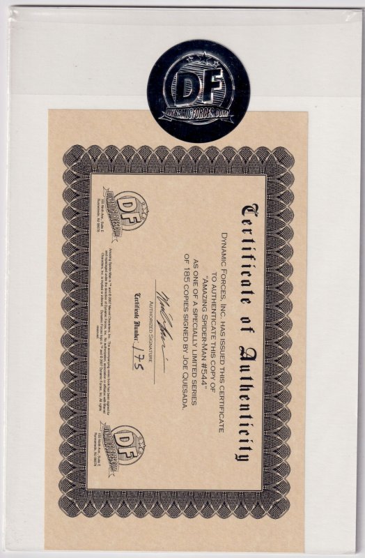 The Amazing Spider-Man #544 (2007) Signed/ numbered Joe Quesada Dynamic Forces