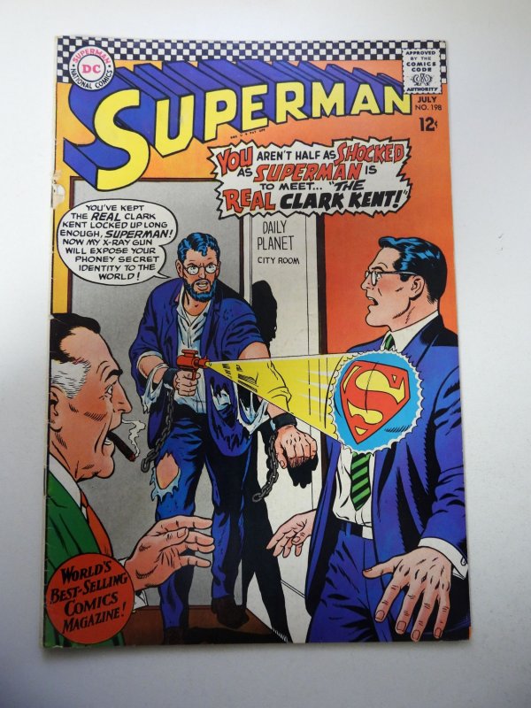 Superman #198 (1967) FN Condition top staple tears