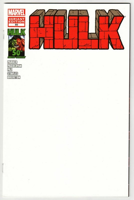 Hulk #50 Blank Sketch Variant Cvr (Marvel, 2012) NM