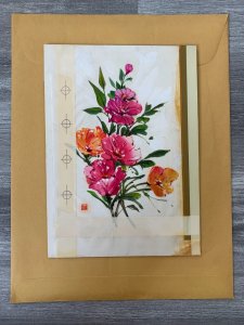 SORRY I'M LATE Orange & Magenta Flowers 6x8.25 Greeting Card Art BB167