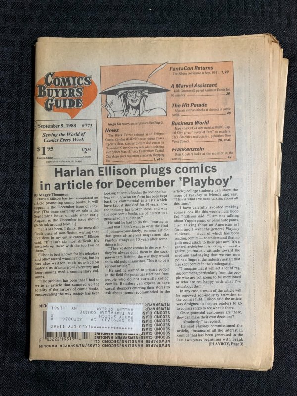 1988 COMICS BUYERS GUIDE Newspaper #773 VG+ 4.5 Harlan Ellison / Cerebus