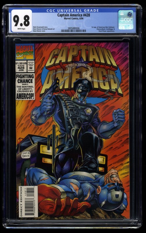 Captain America #428 CGC NM/M 9.8 White Pages 1st Americop!