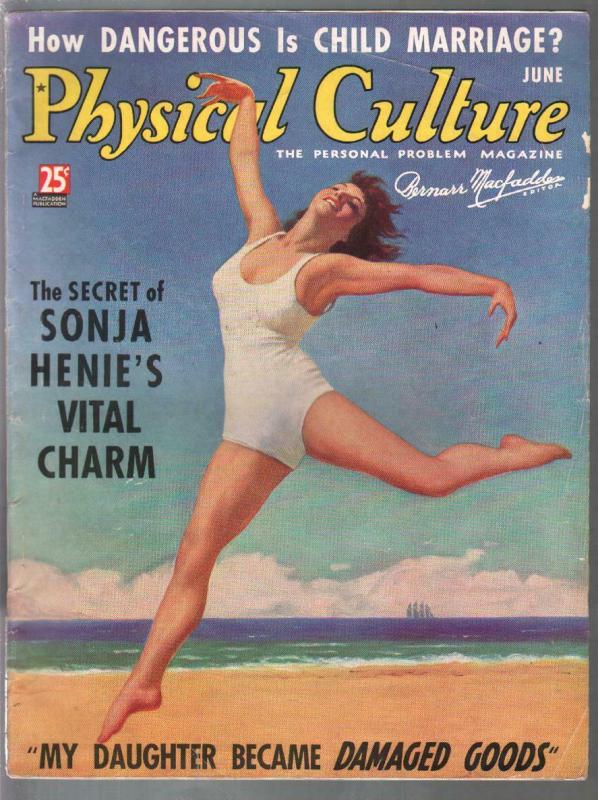 Physical Culture 6/1937-Sonja Henie-swimsuit pix-exploitationVG