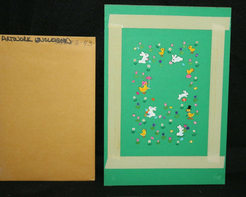 It's Easter! Ducks, Rabbits & Eggs Green B/G - Easter Greeting Card Painted Art