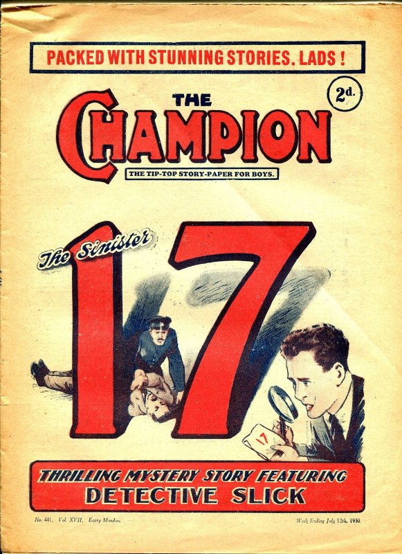Champion 7/12/1930-U.K. published-dime novel-Sinister 17-VG