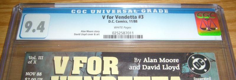 V For Vendetta #3 CGC 9.4 alan moore - david lloyd - dc comics 1988