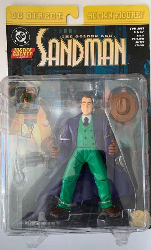 (2000) DC Direct JUSTICE SOCIETY OF AMERICA SANDMAN Action Figure! MOC! Rare!