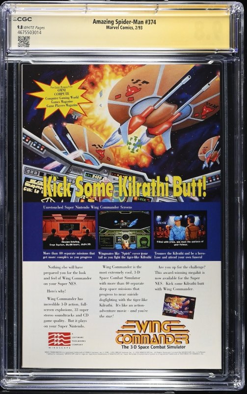 The Amazing Spider-Man (1993) # 374 (CGC 9.8 WP)  Signed Mark Bagley