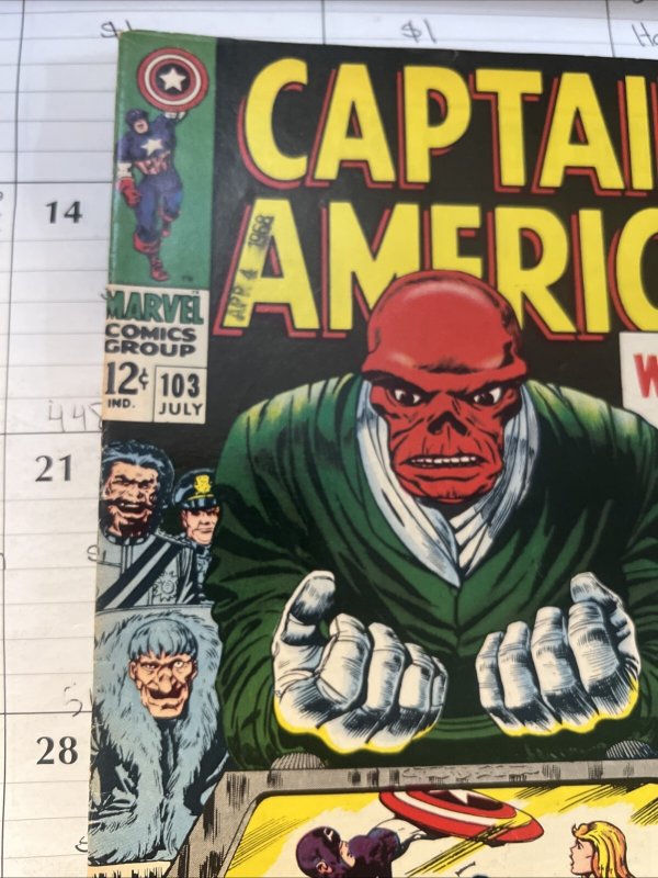 Captain America #103 (Marvel Comics July 1968) Fine. Owtw pages.