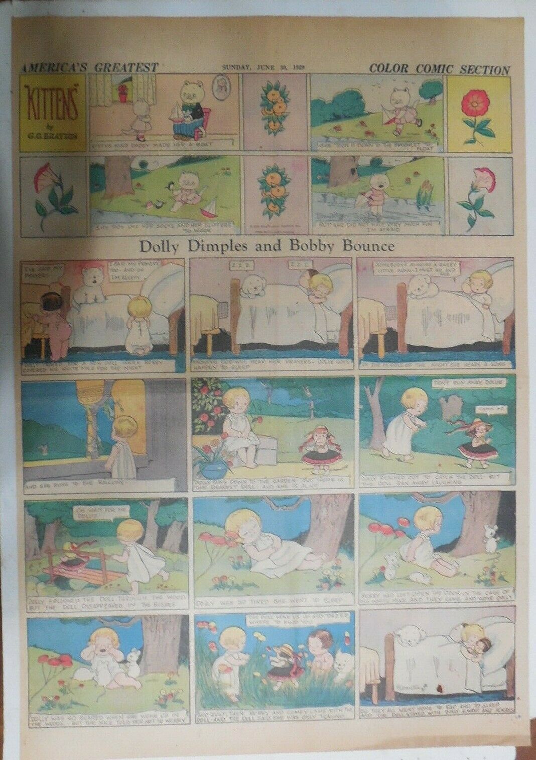 Dolly Dimples Sunday by Grace Drayton from 6/30/1929 Full Page Size ! Comic Books Modern Age