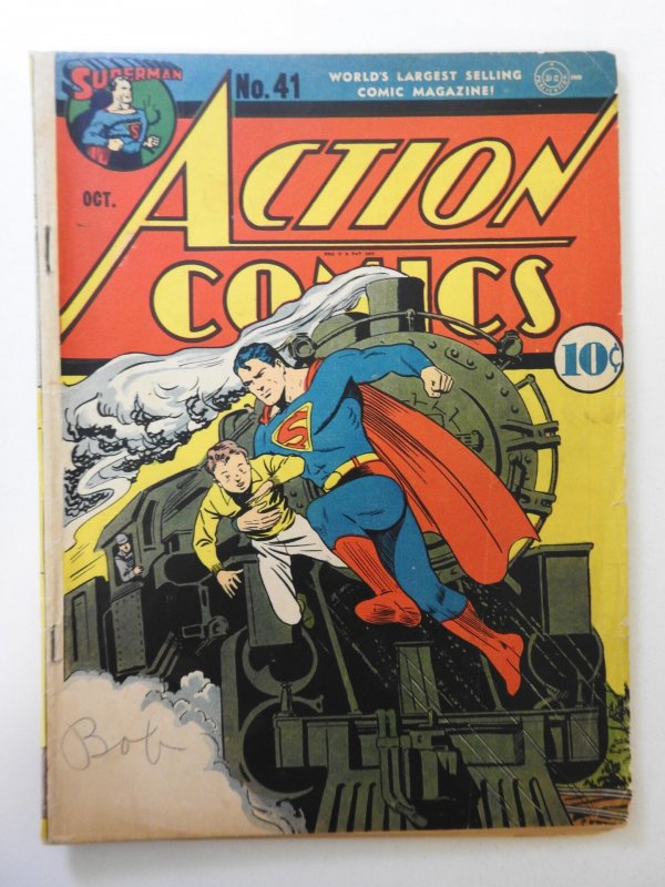 Action Comics #41 (1941) VG Condition! Centerfold detached top staple