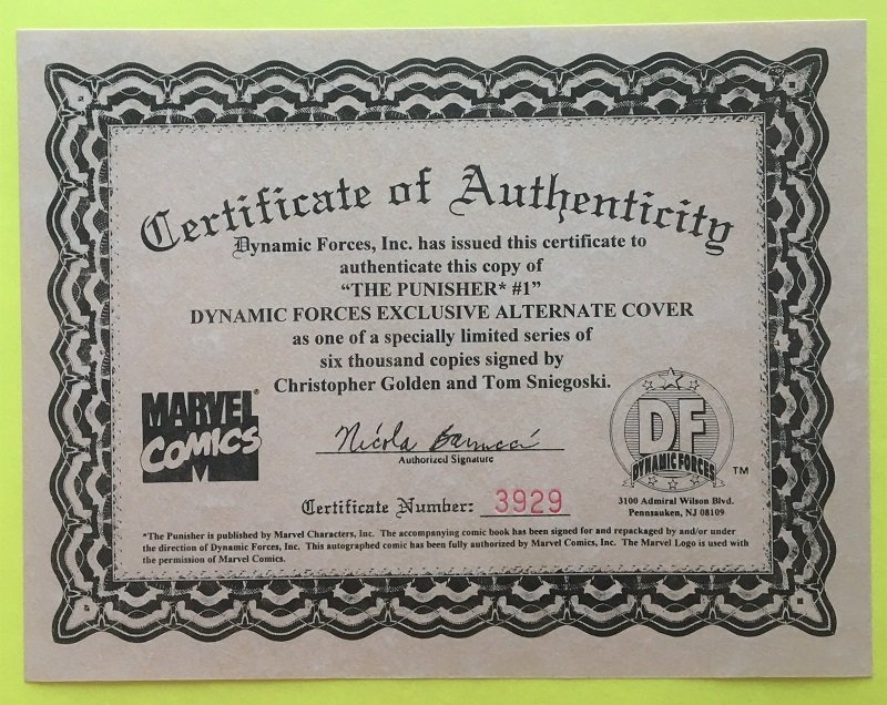 PUNISHER 1 DF VARIANT COVER SIGNED GOLDEN & SNIEGOSKI MARVEL 1998