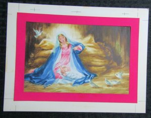 RELIGIOUS Mary & Baby Jesus w/ Doves in Manger 10x8 Greeting Card Art #R2006 