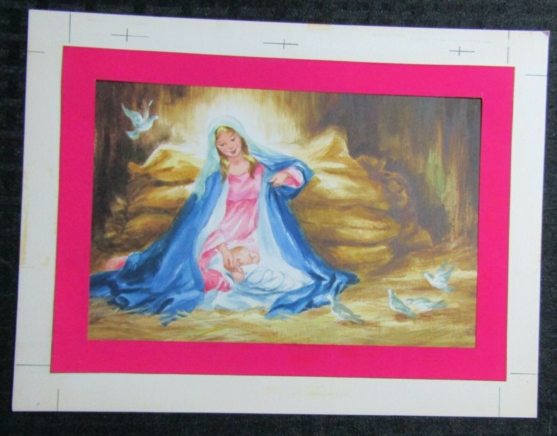 RELIGIOUS Mary & Baby Jesus w/ Doves in Manger 10x8 Greeting Card Art #R2006