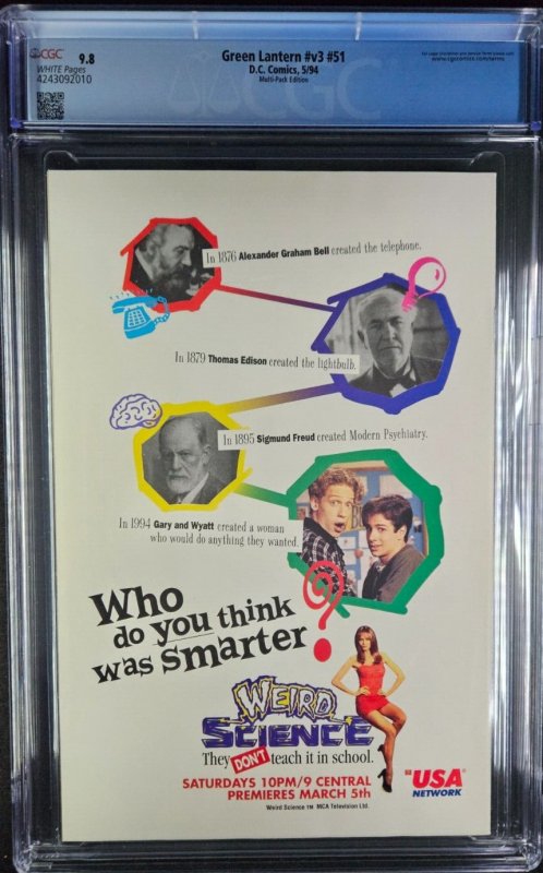 GREEN LANTERN #51 1994 CGC 9.8 WP MULTI-PACK VARIANT DCU LOGO! 1ST PRINT |