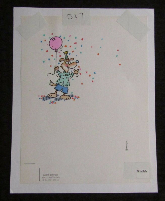 HAPPY BIRTHDAY Cartoon Dog with Balloon 8.5x11 Greeting Card Art #1026