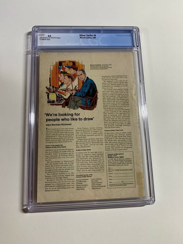 silver Surfer 4 cgc 4.0 ow/w pages marvel 1969