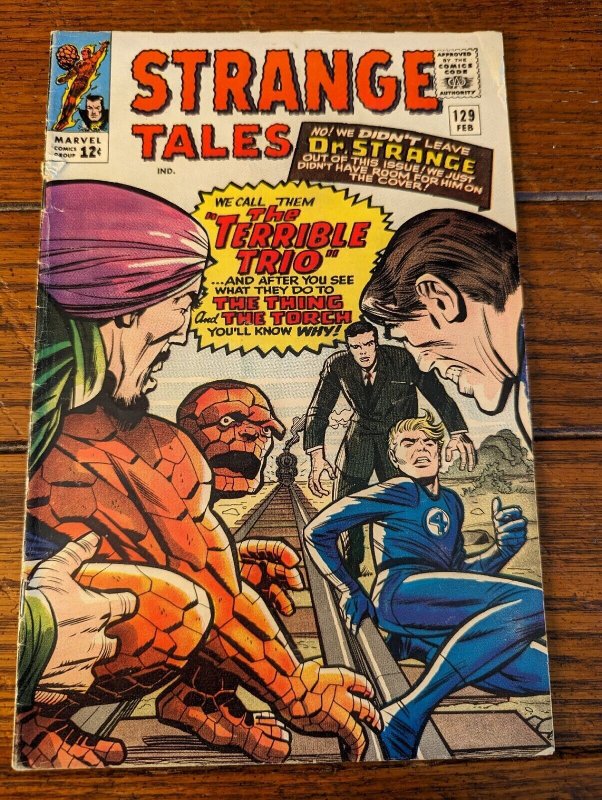 STRANGE TALES #129 VG- 3.5 1965 Terrible Trio Vs. Human Torch Thing  Dr. Strange