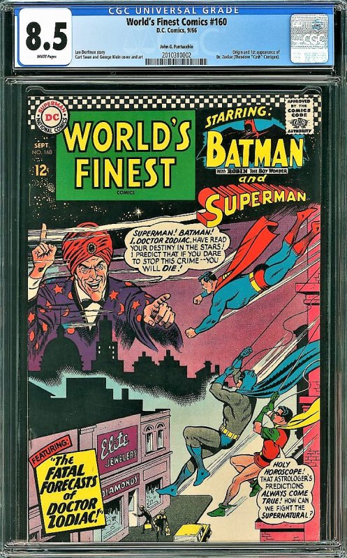 World's Finest #160 (DC, 1966) CGC 8.5 - John G. Fantucchio Pedigree