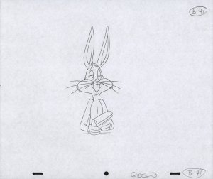 Bugs Bunny Animation Pencil Art - B-41 - Holding Papers - Bemused