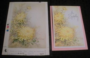 IN SYMPATHY Beautiful Yellow Chrysanthemum Flowers 5.5x8 Greeting Card Art 12472
