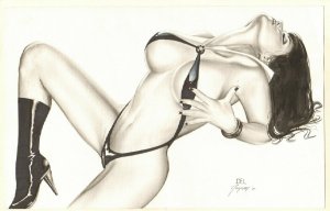 Vampirella Laying Back Sexy B&W Commission - 2011 Signed art by Del Nayra