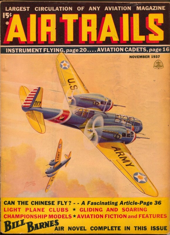 Air Trails 11/1937-Bill Barnes-hero pulp-George L Eaton-Tinsley cover-VG/FN