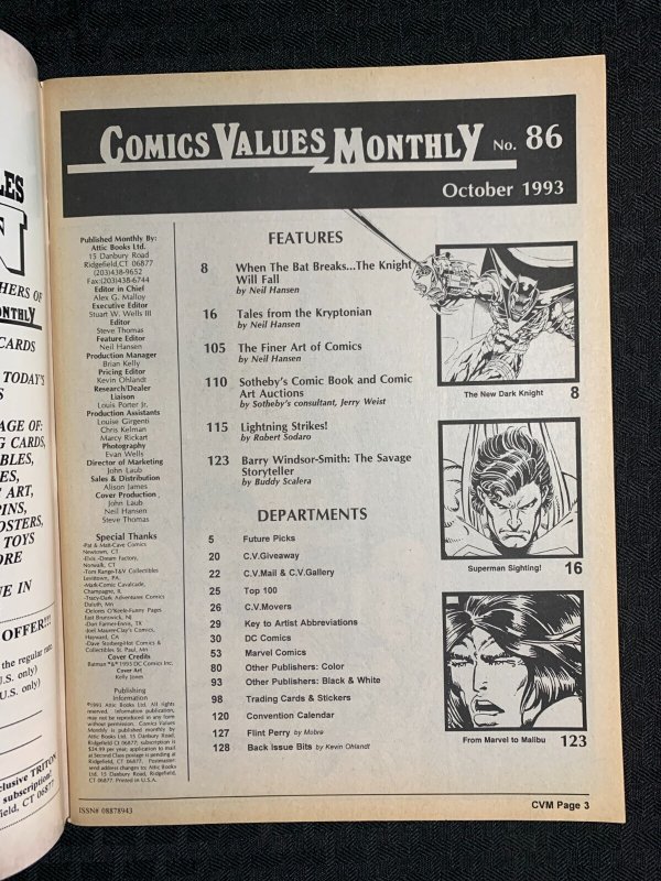 1993 COMICS VALUES MONTHLY Magazine #86 FN 6.0 The New Batman with Poster