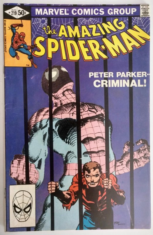 The Amazing Spider-Man #219 (VF/NM, 1981) Frank Miller Cover