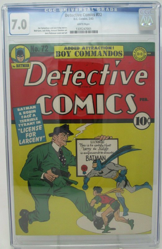 Detective Comics #72 ~ 1943 DC ~ CGC 7.0 FN/VF