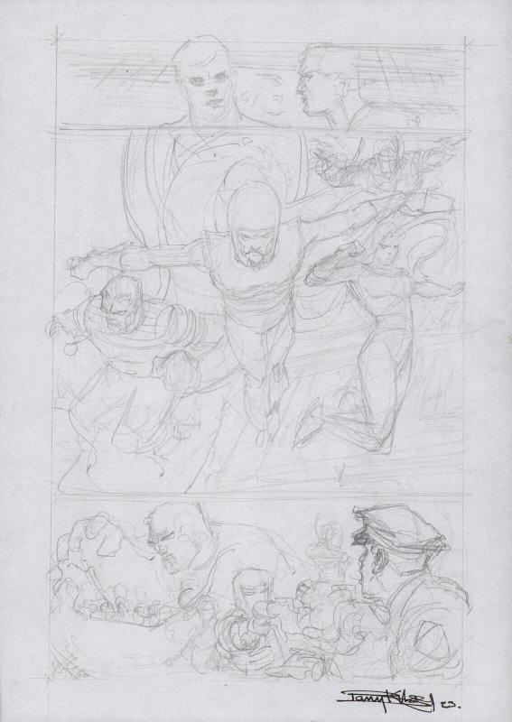 Avengers Frightful Four Pencil Page Layout - Signed Art By Barry Kitson - 2023