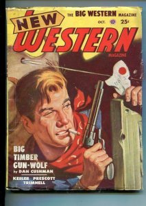 NEW WESTERN-OCT 1949-VIOLENT PULP FICTION-GUNFIGHT COVER-CUSHMAN-vg