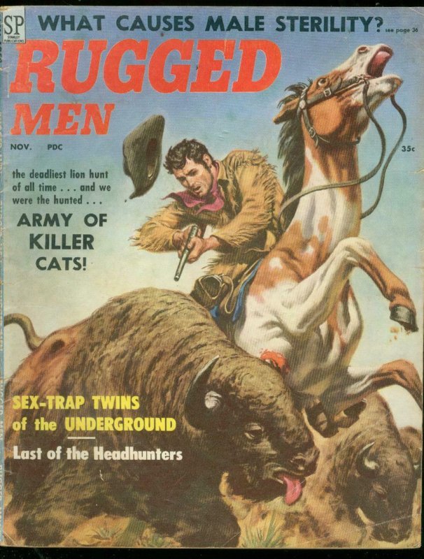 RUGGED MEN NOV 1958-INJURY TO EYE-CHEESECAKE-HEADHUNTER VG