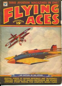 Flying Aces 12/1934-Philp Strange-hero pulp-Donald E Keyhoe-Mayshark-VG